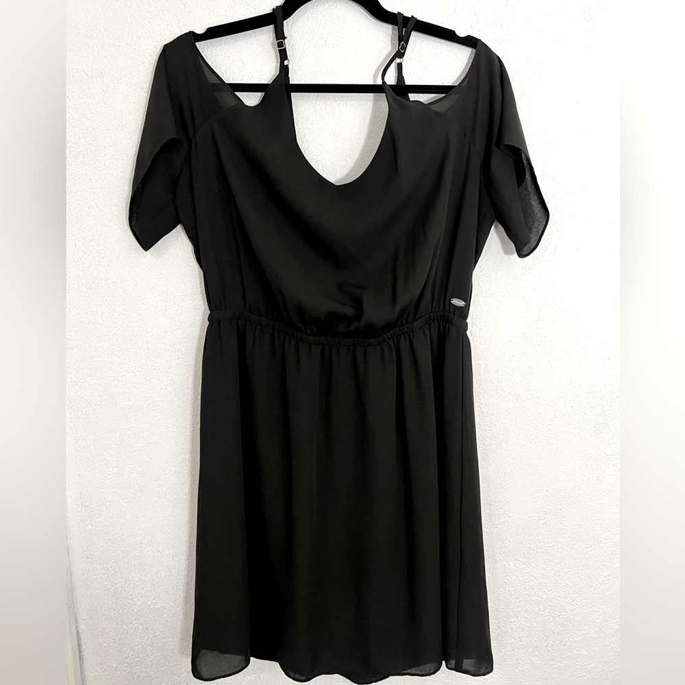 Black Guess Dress Cold Shoulder Elastic Waist Large